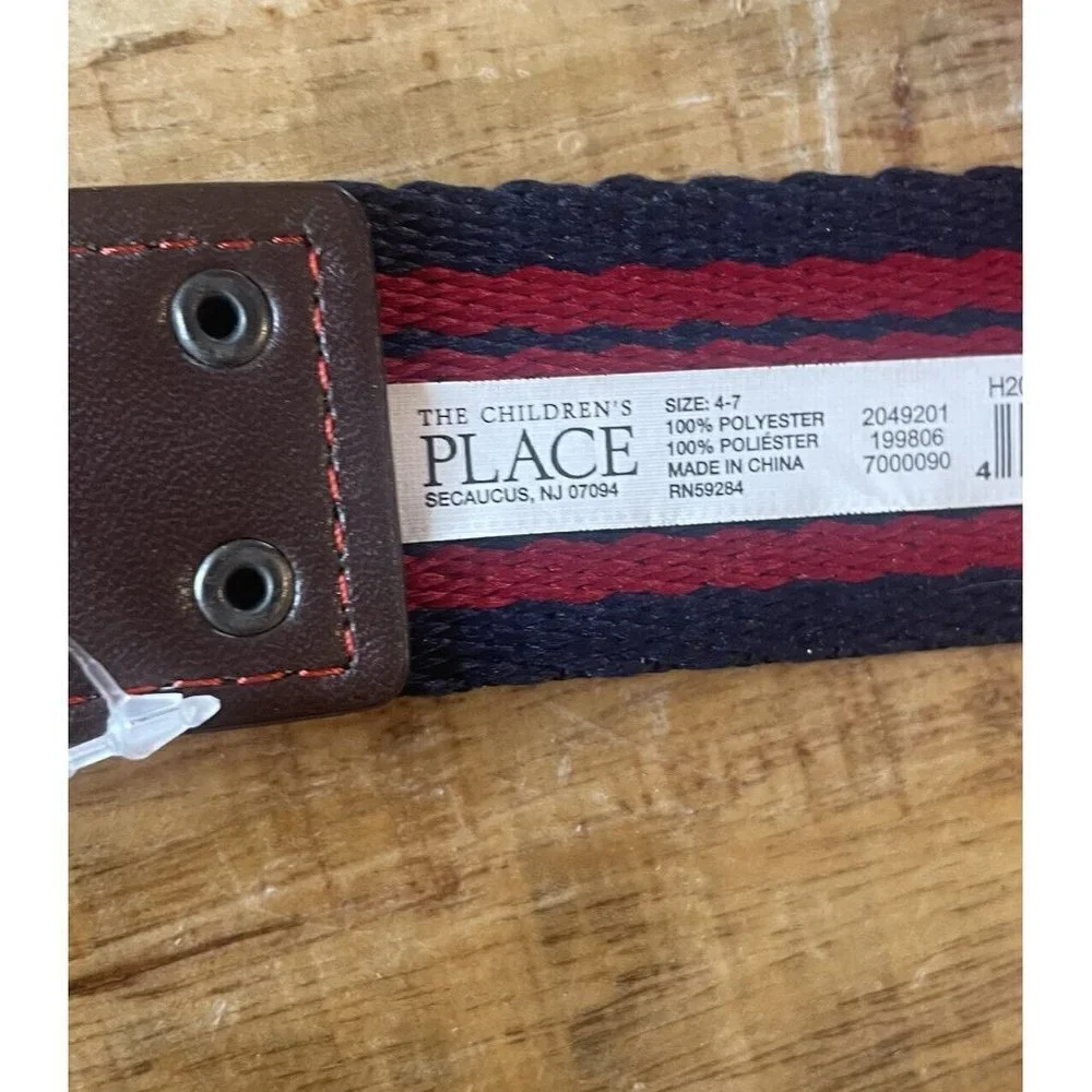 The Childrens Place Boys Size 4-7 belts (2) red green woven fabric NWOT 28”